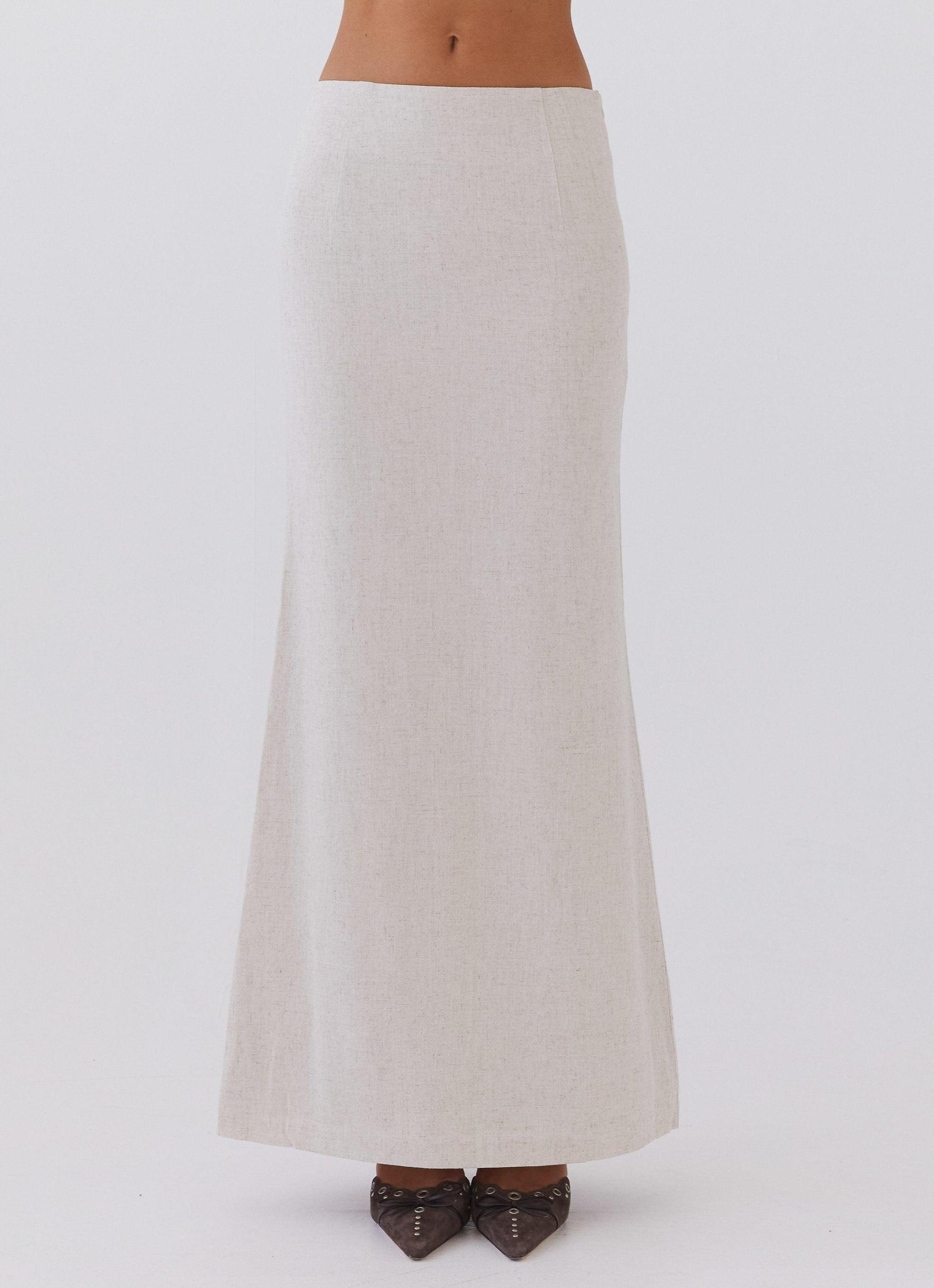 Born For Bordeaux Linen Midi Skirt - Oatmeal Product Image