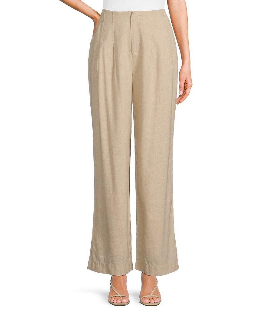 Takara Pleat-Front Wide-Leg Linen-Blend Coordinating Pants Product Image