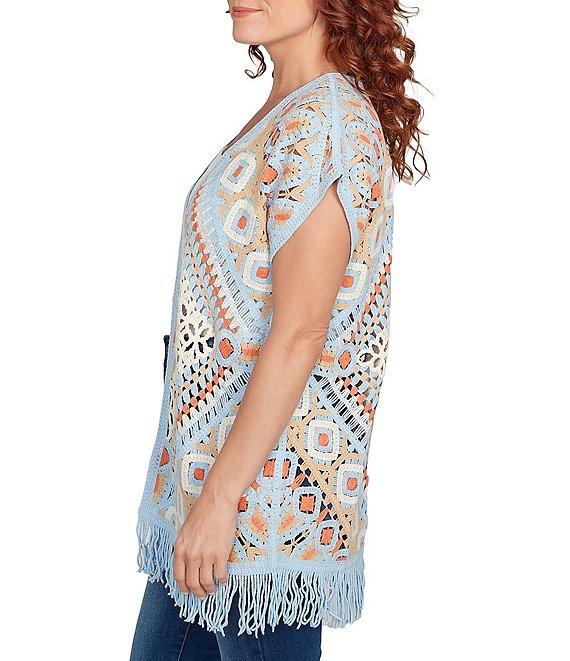 Ruby Rd. Crochet Geometric Cap Sleeve Open-Front Cardigan Product Image