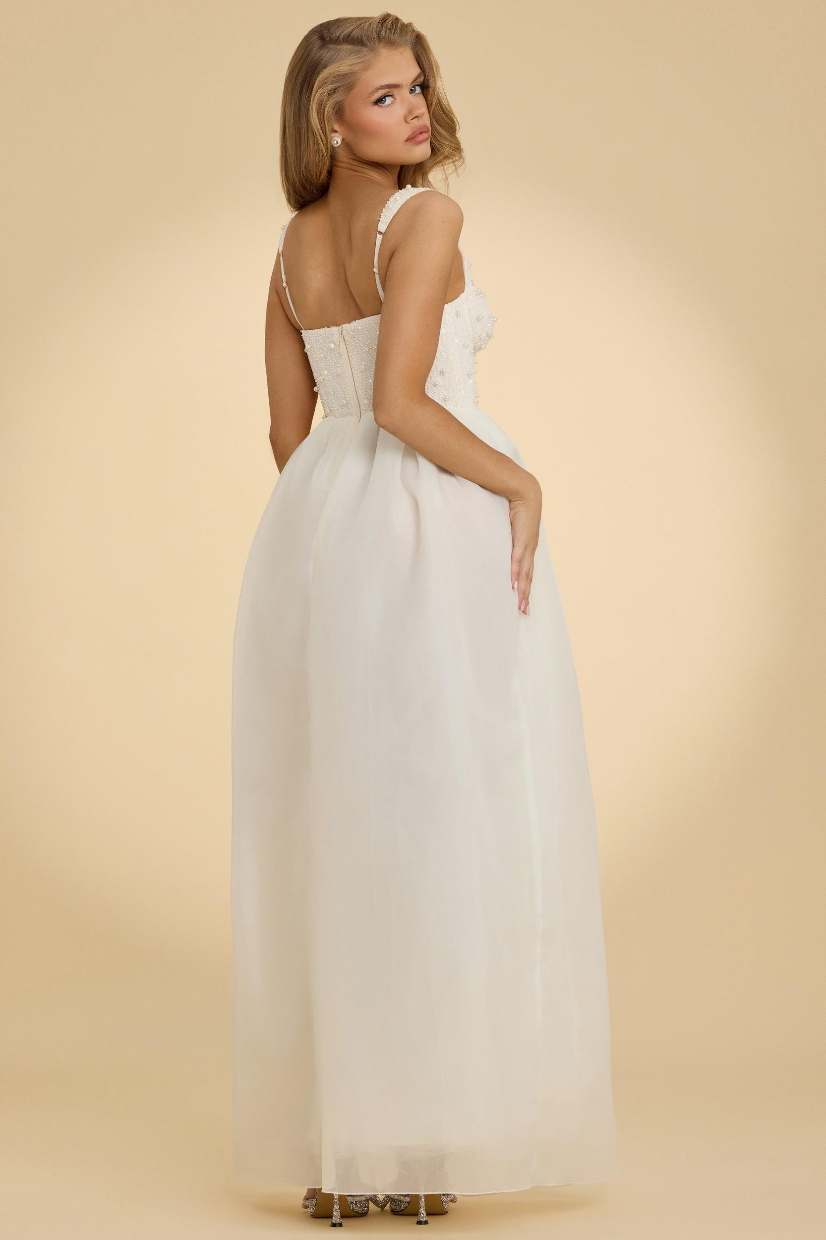 Embellished Corset Gown in White Product Image