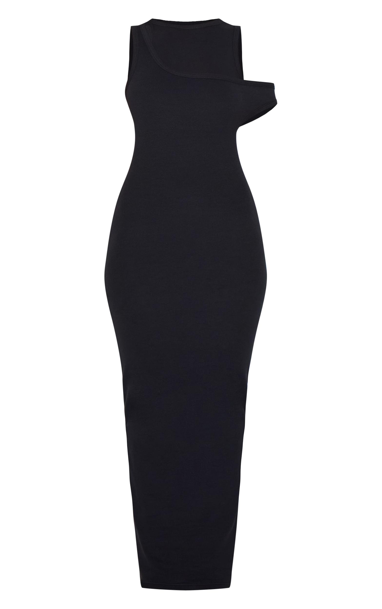 Black Asymmetric Ribbed Maxi Dress Product Image