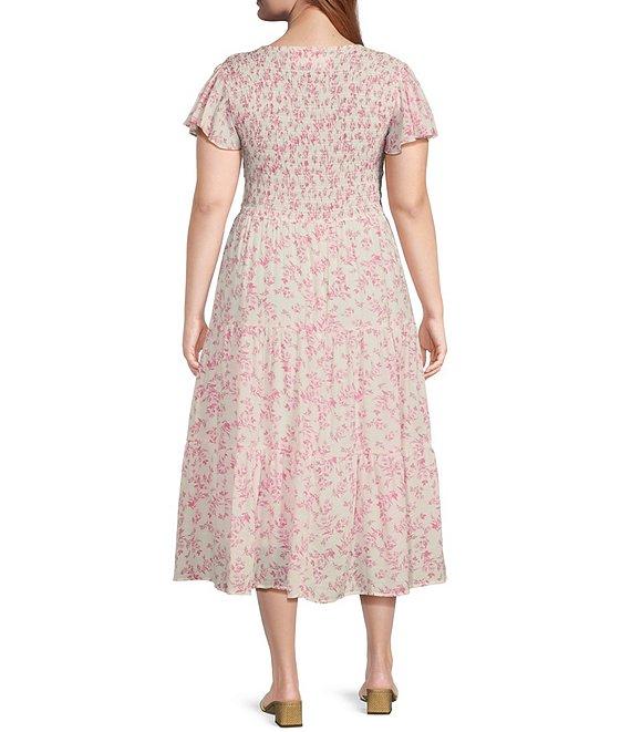 Perch By Blu Pepper Floral V-Neck Smocked Midi Dress Product Image