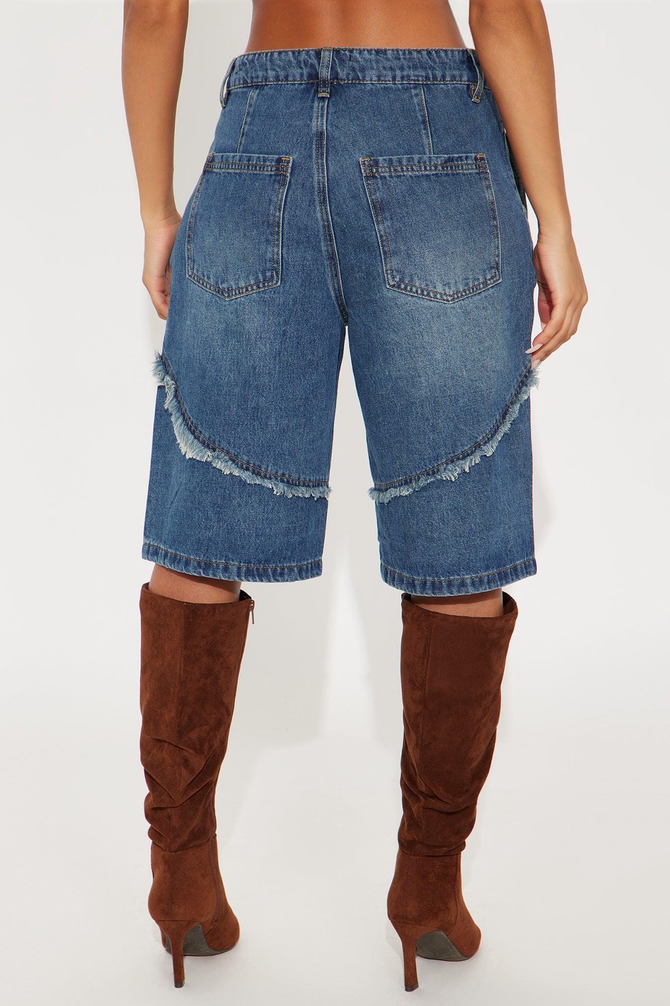 Worn Wild Frayed Denim Jorts - Dark Wash Female Product Image
