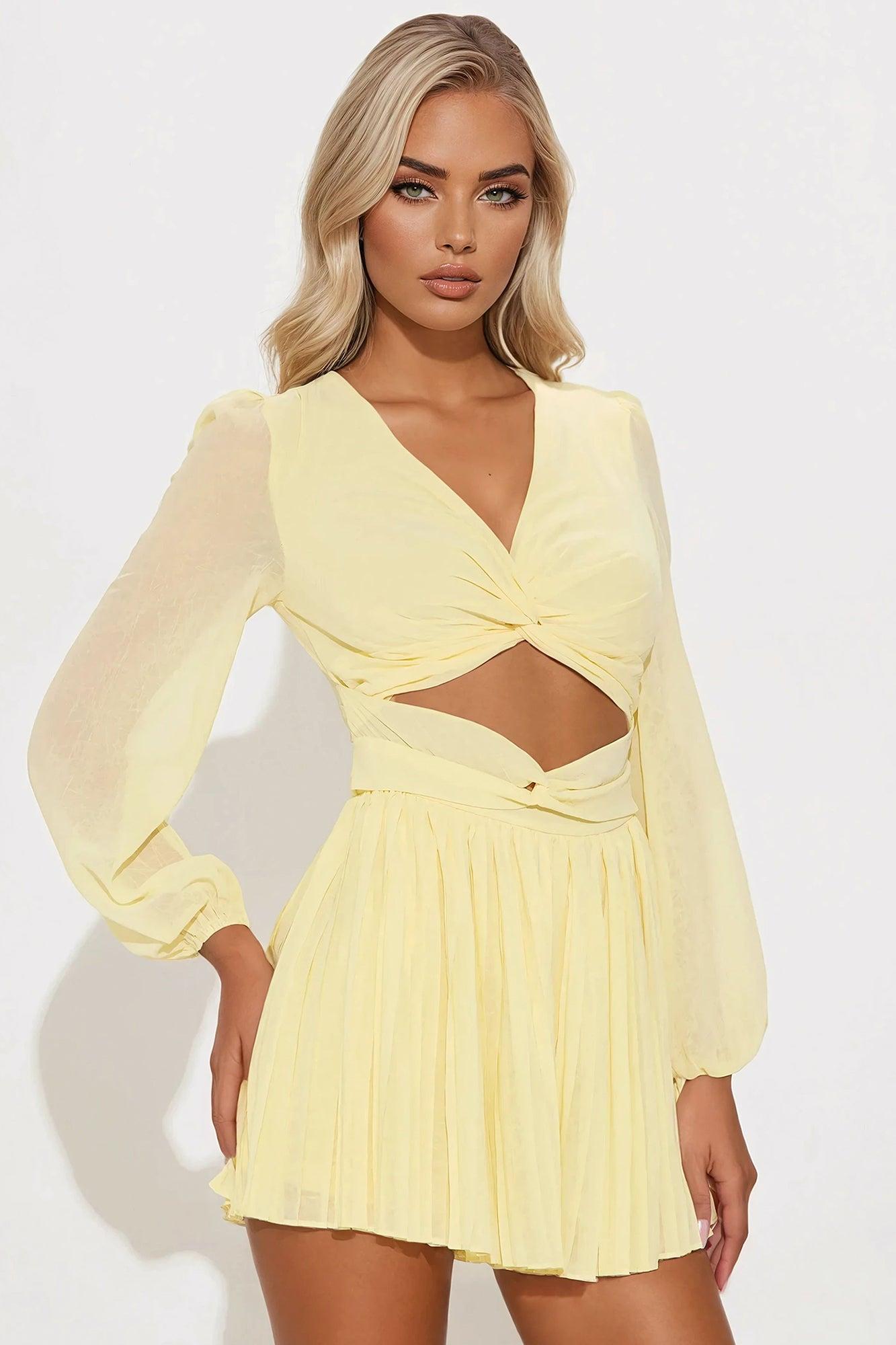 Not Today Pleated Romper - Butter Yellow Product Image