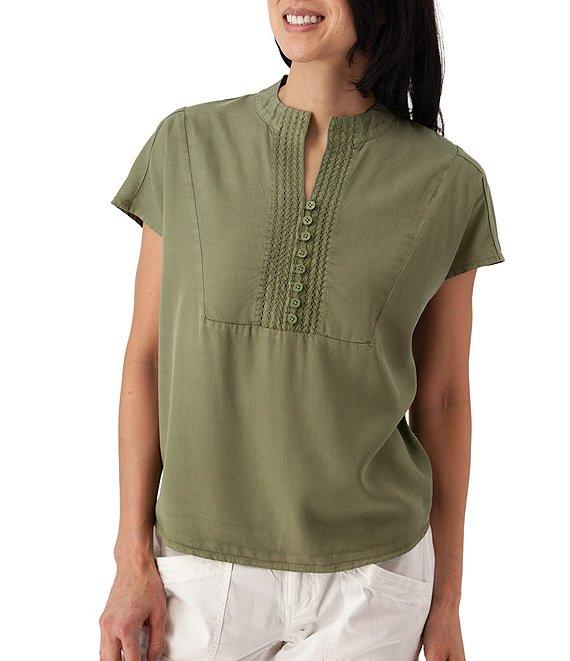 Aventura Margot Solid Woven Twill Mandarin Collar Top Product Image