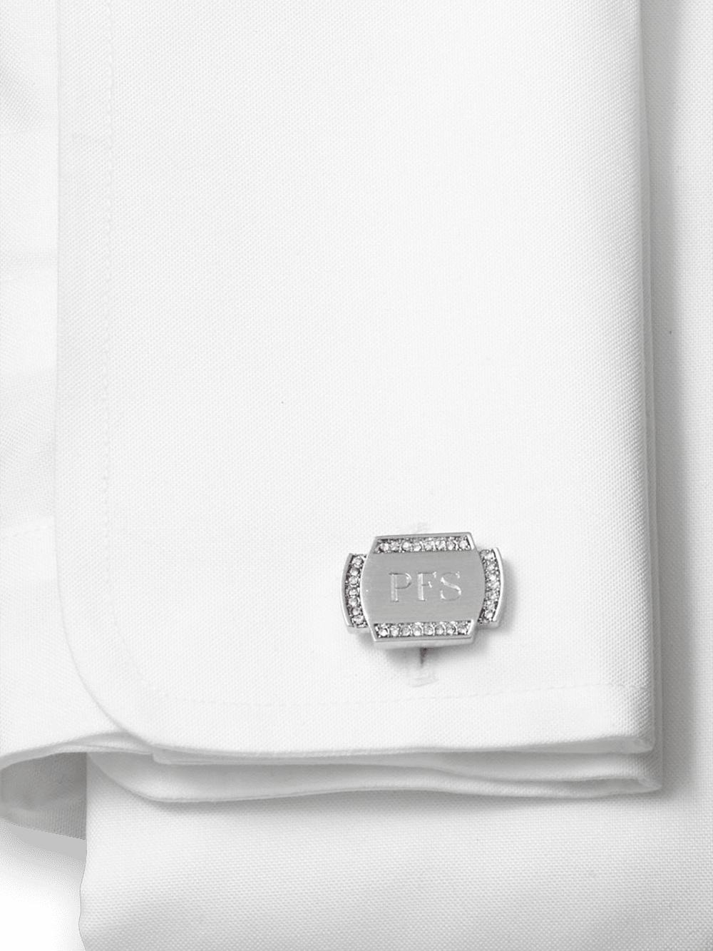 Crystal Border Engravable Cufflinks - Silver Product Image