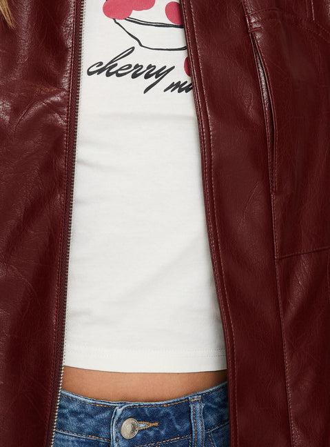 Devija Faux Leather Jacket Burgundy Product Image