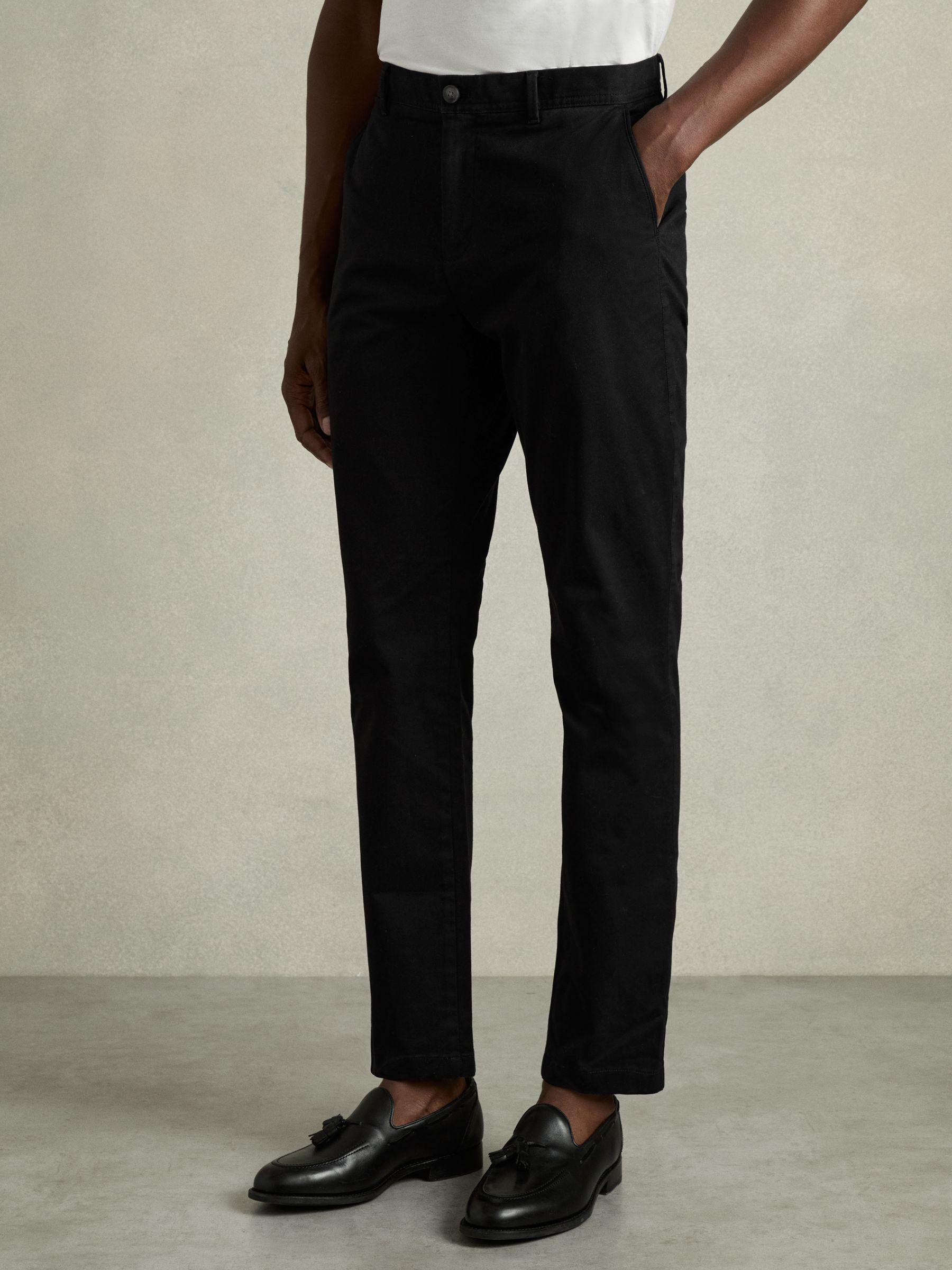 Slim Fit Washed Cotton Blend Chinos in Black Product Image