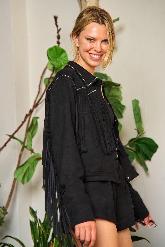 Suede studded fringe jacket PLUS JJO5009P Product Image
