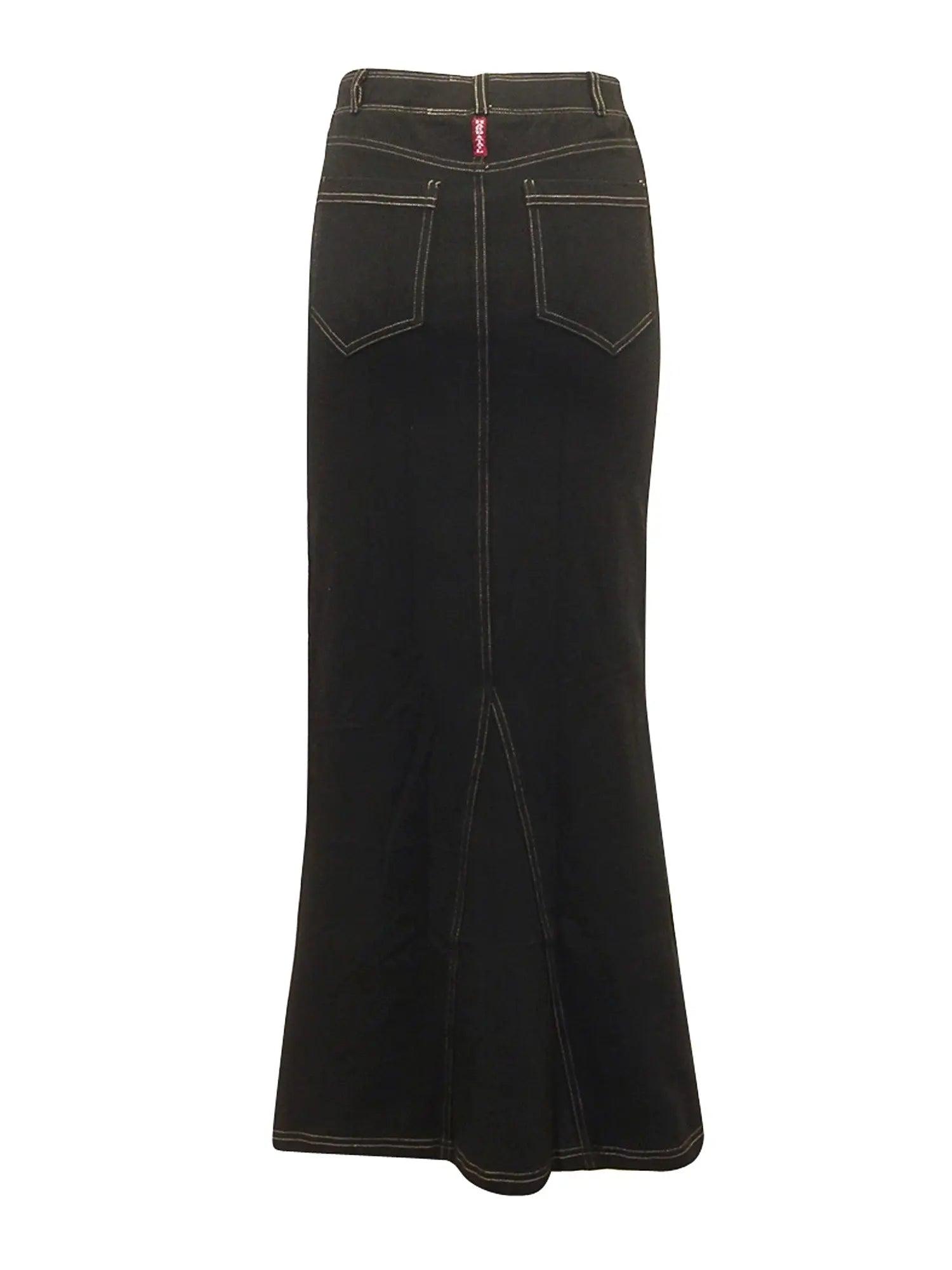 Hard Tail Long Denim Closed Slit Skirt (Style WJ-114) Product Image