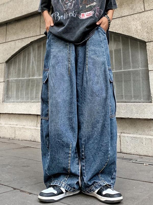 Men's Vintage Washed Multiple Pocket Cargo Jeans Product Image