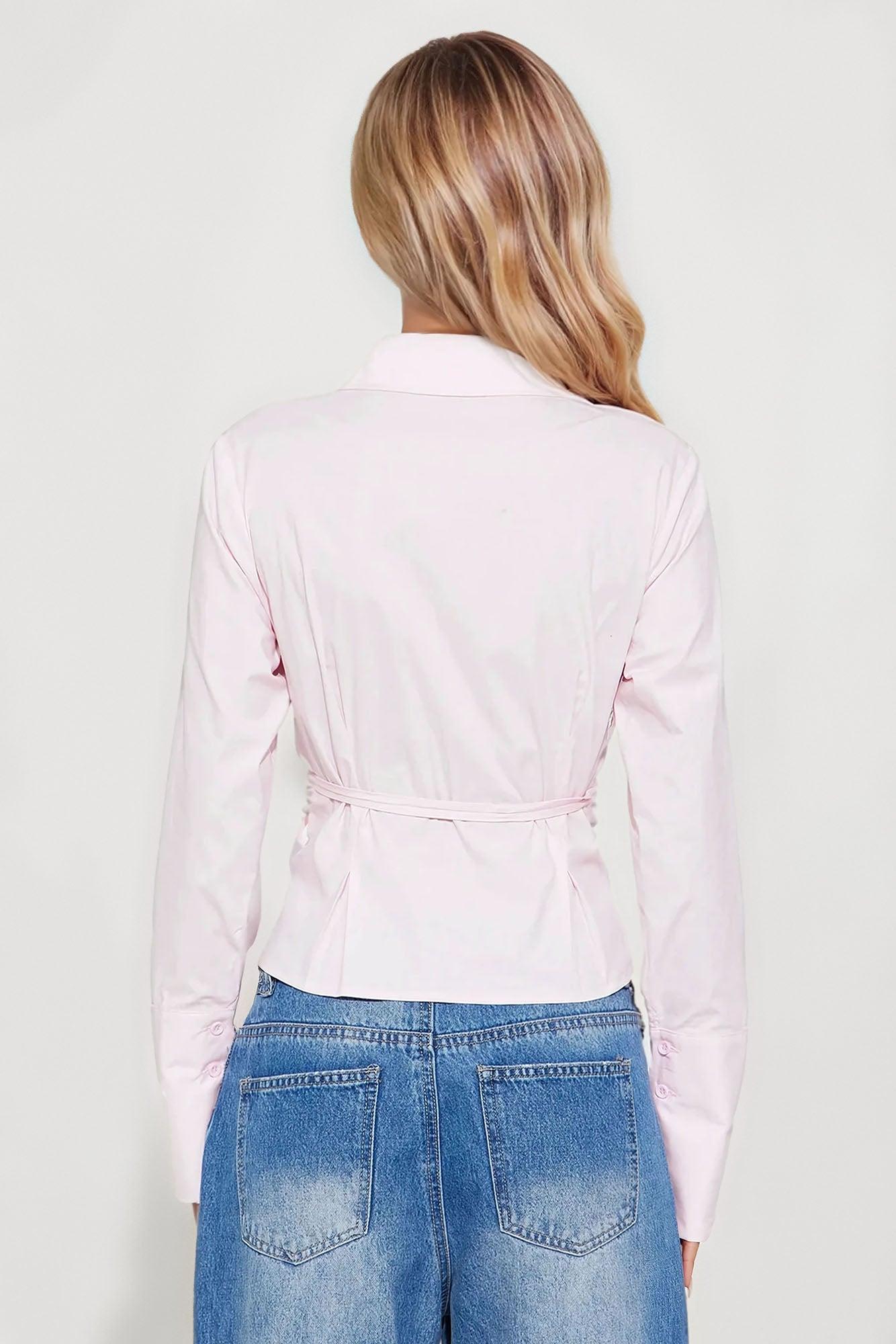 On My Way Poplin Tie Waist Shirt - Pink Female Product Image