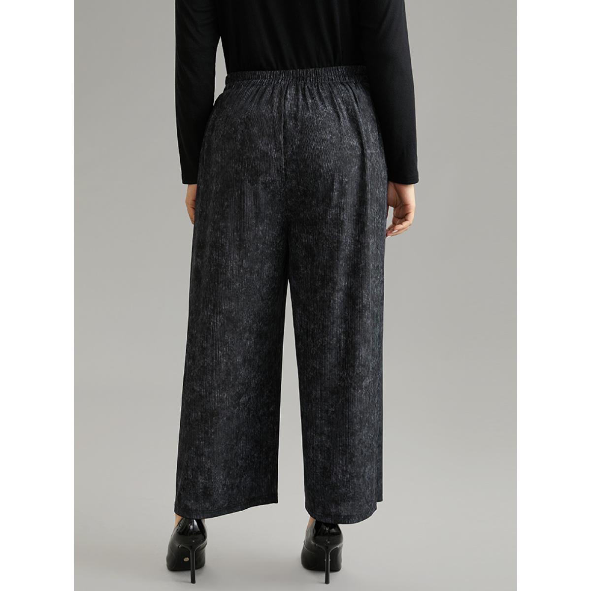 Plus Size Vintage Heather Elastic Waist Wide Leg Pants Women Black Casual Wide Leg High Rise Dailywear Pants BloomChic 10/M Product Image