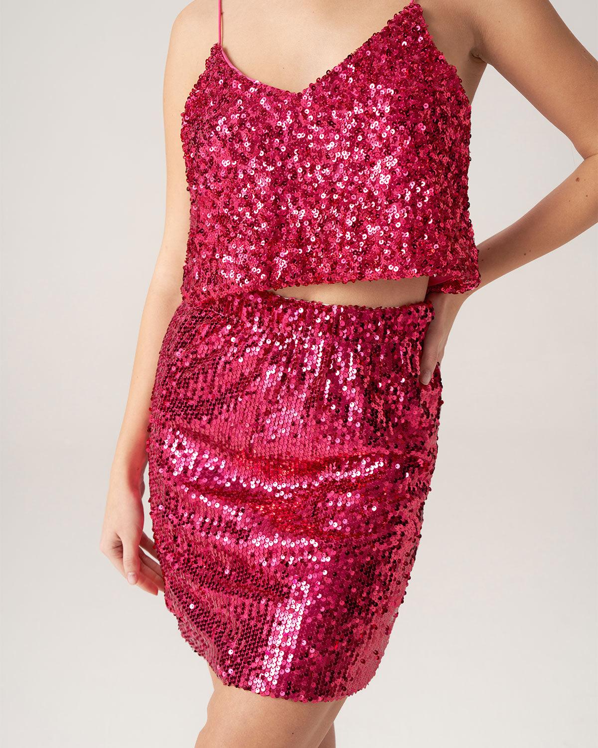 Bettydress-Red Sequin Cropped Cami Top Product Image