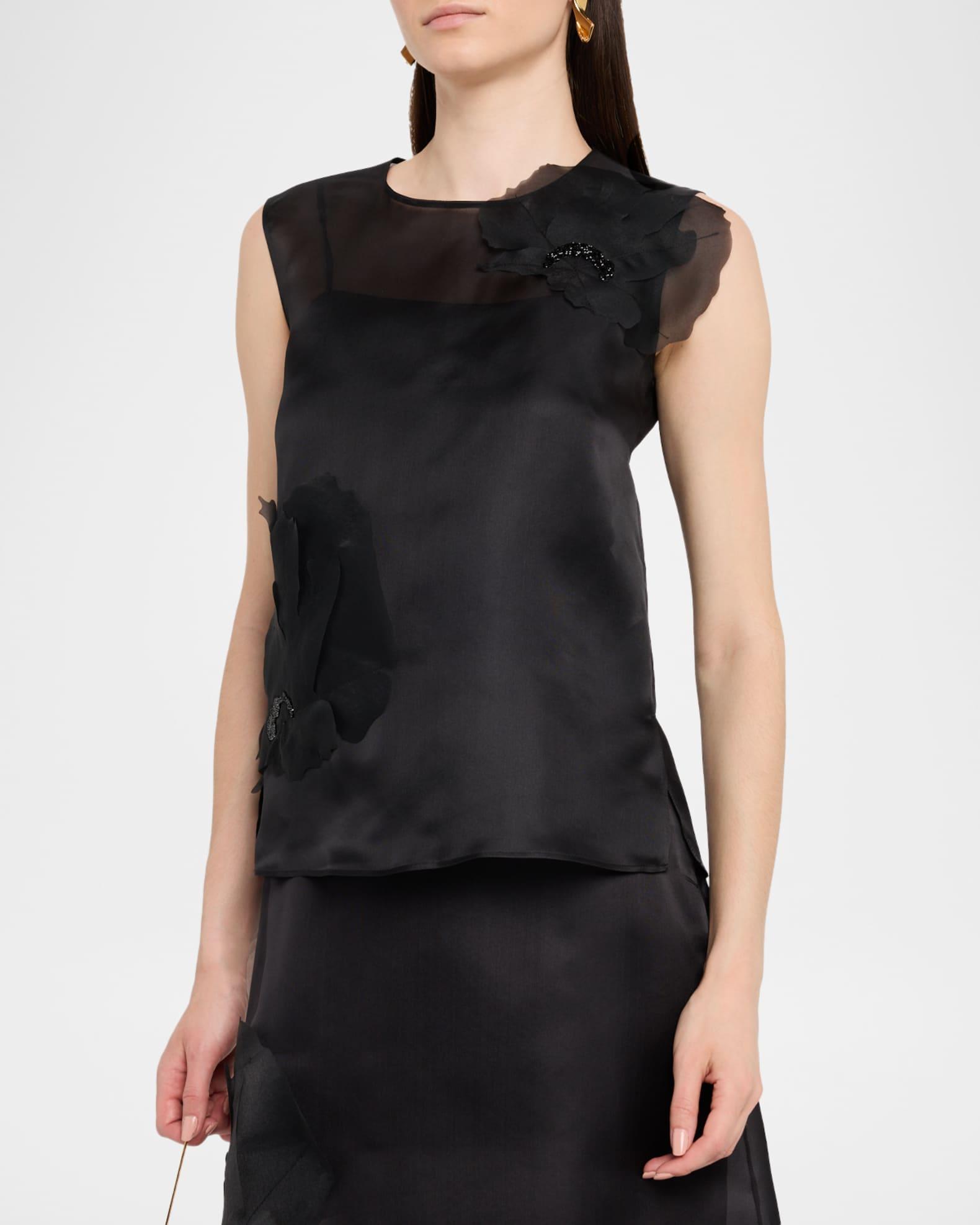 Embellished 3D Anemone Silk Organza Blouse Product Image