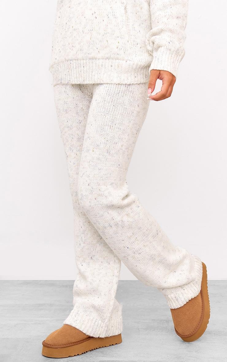 Cream Space Dye Knitted Wide Leg Pants Product Image