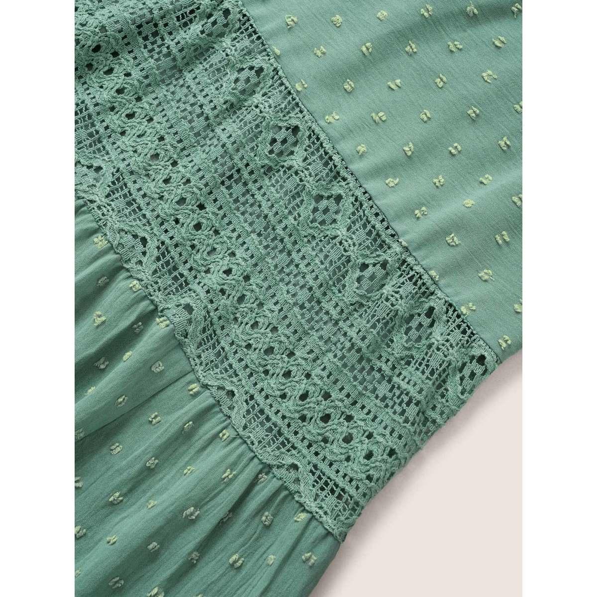 Strappy Elegance Flutter Patchwork Plus Size Dress Women Plain Mint Ruffle Sleeve Short Sleeve V Neck Pocket Belt Dailywear Long Dress BloomChic Product Image