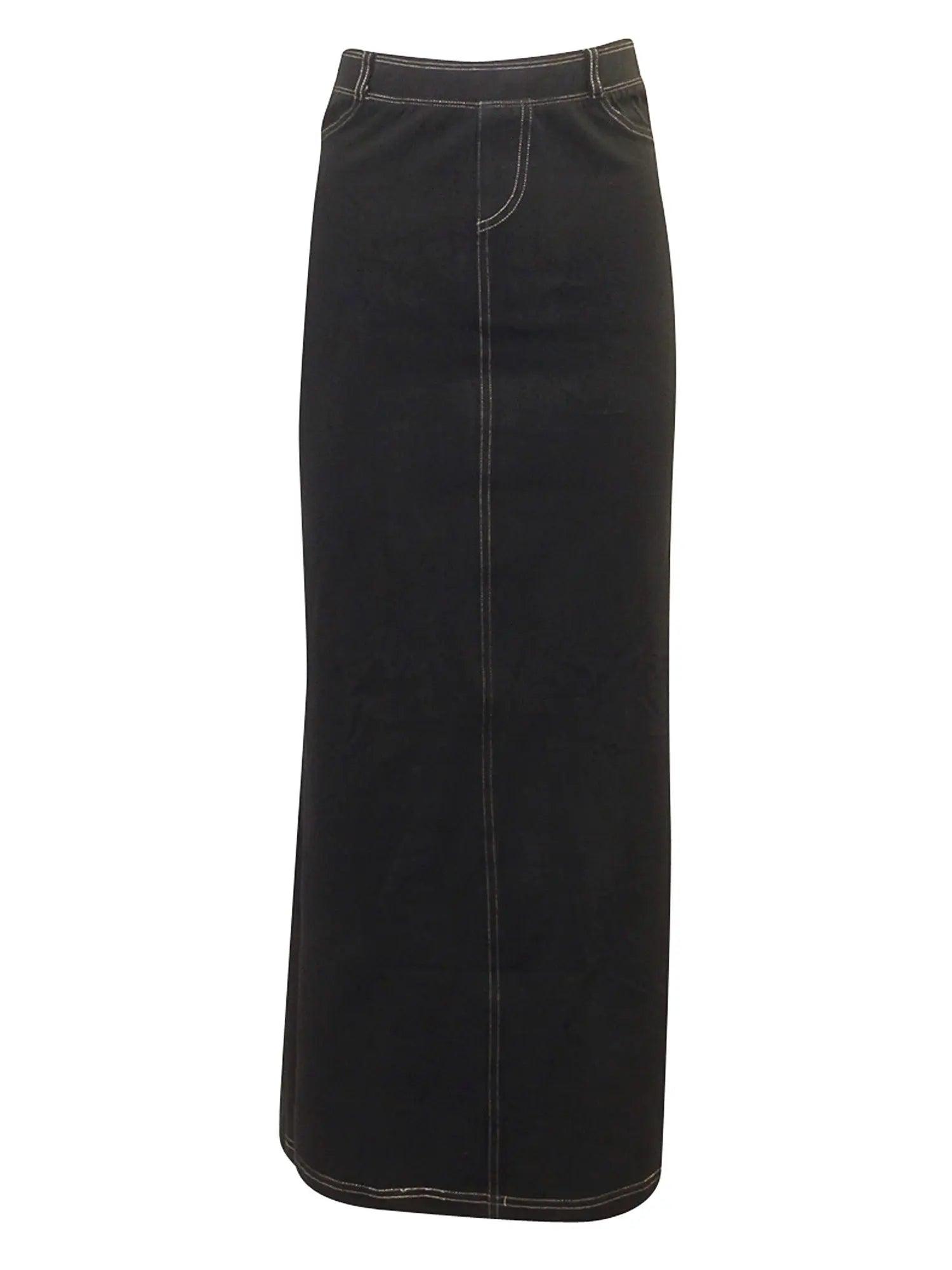 Hard Tail Long Denim Closed Slit Skirt (Style WJ-114) Product Image