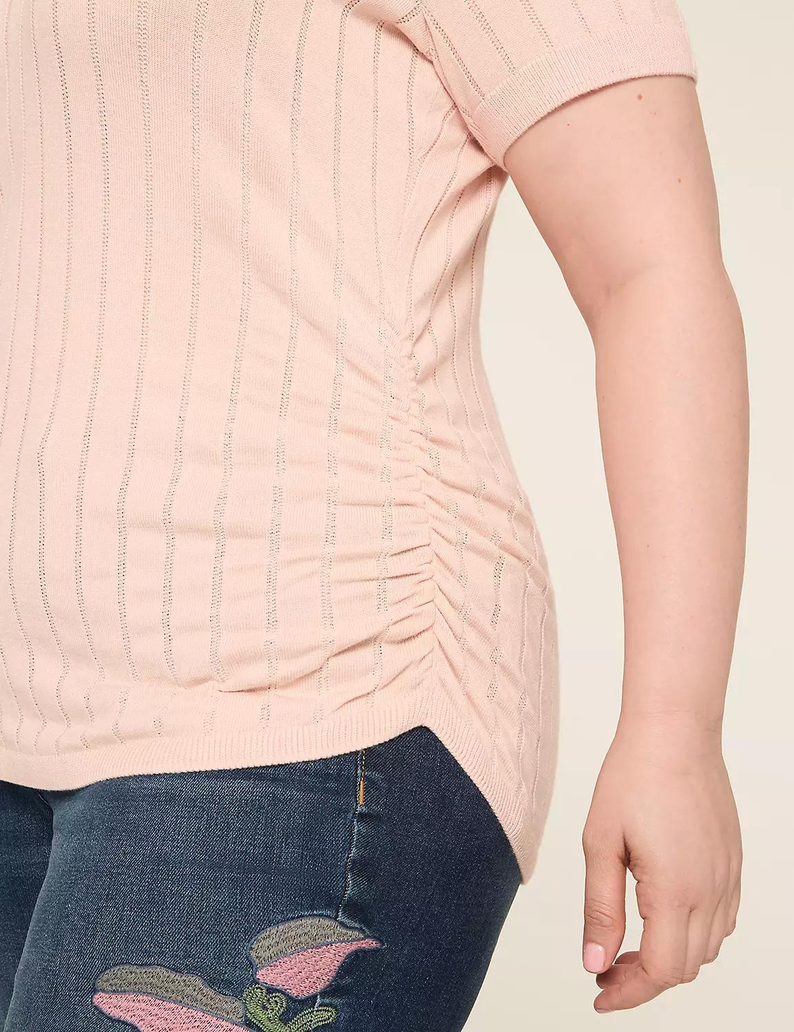 Fitted Short-Sleeve Side-Ruched Sweater Product Image