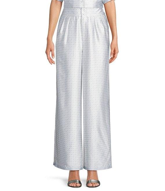 Le' AL.X Logo Print Satin High Waisted Pleated Front Wide Leg Coordinating Pants Product Image