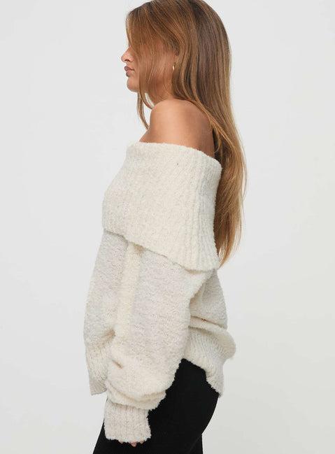 Parkley Boucle Off The Shoulder Sweater Cream Product Image