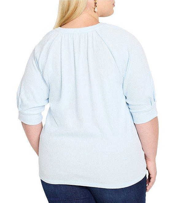 NIC + ZOE Plus Size Knit Split V-Neck Elbow Sleeve Caf Top Product Image