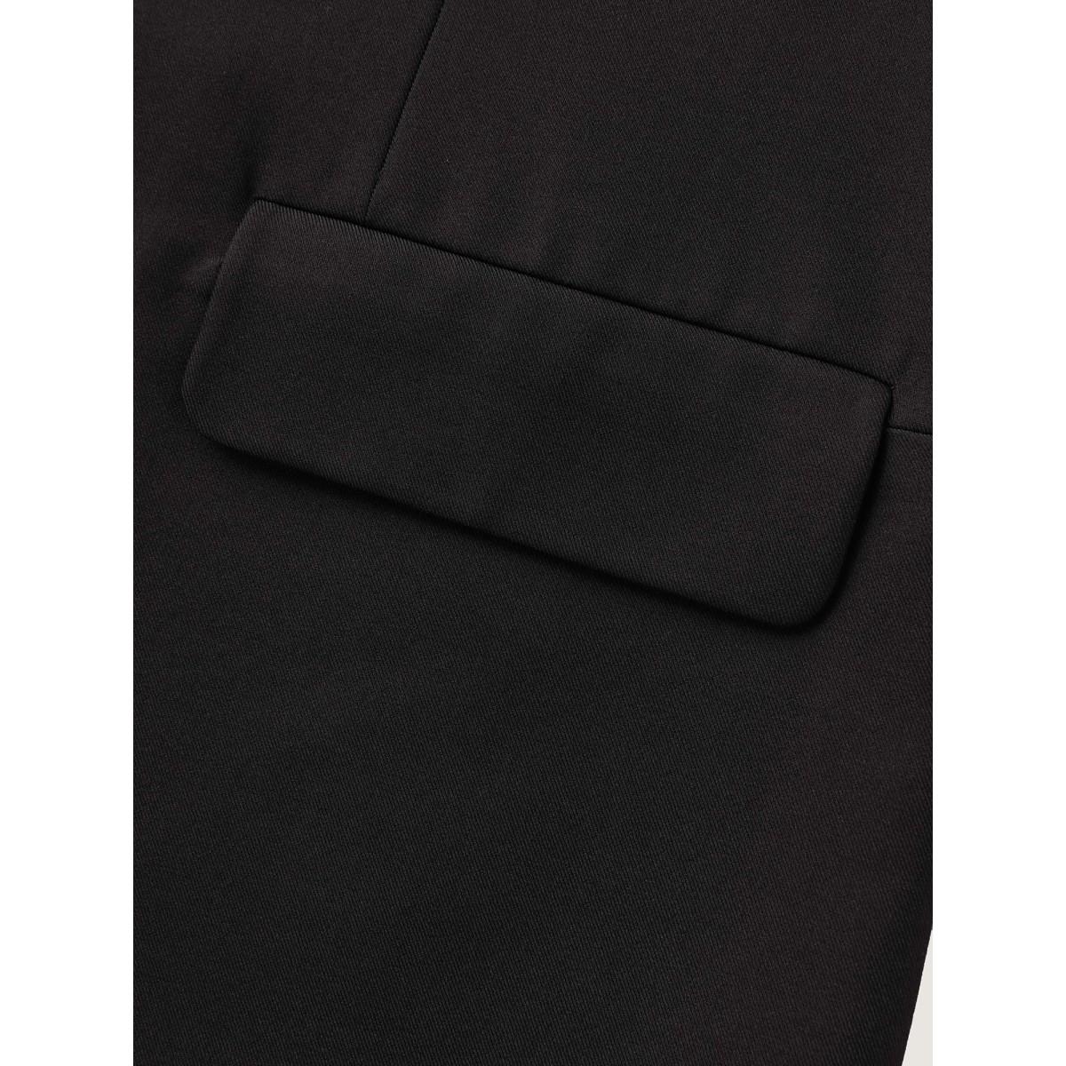 Plus Size Tab Sleeve Pockets Solid Blazer Black Women Office Roll Hem Button cuff sleeve Elbow-length sleeve Suit Collar 28/5X Open pocket with flap Office Blazers BloomChic Product Image