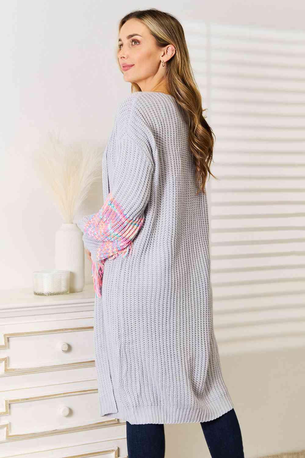 Woven Right Fringe Sleeve Dropped Shoulder Cardigan Product Image