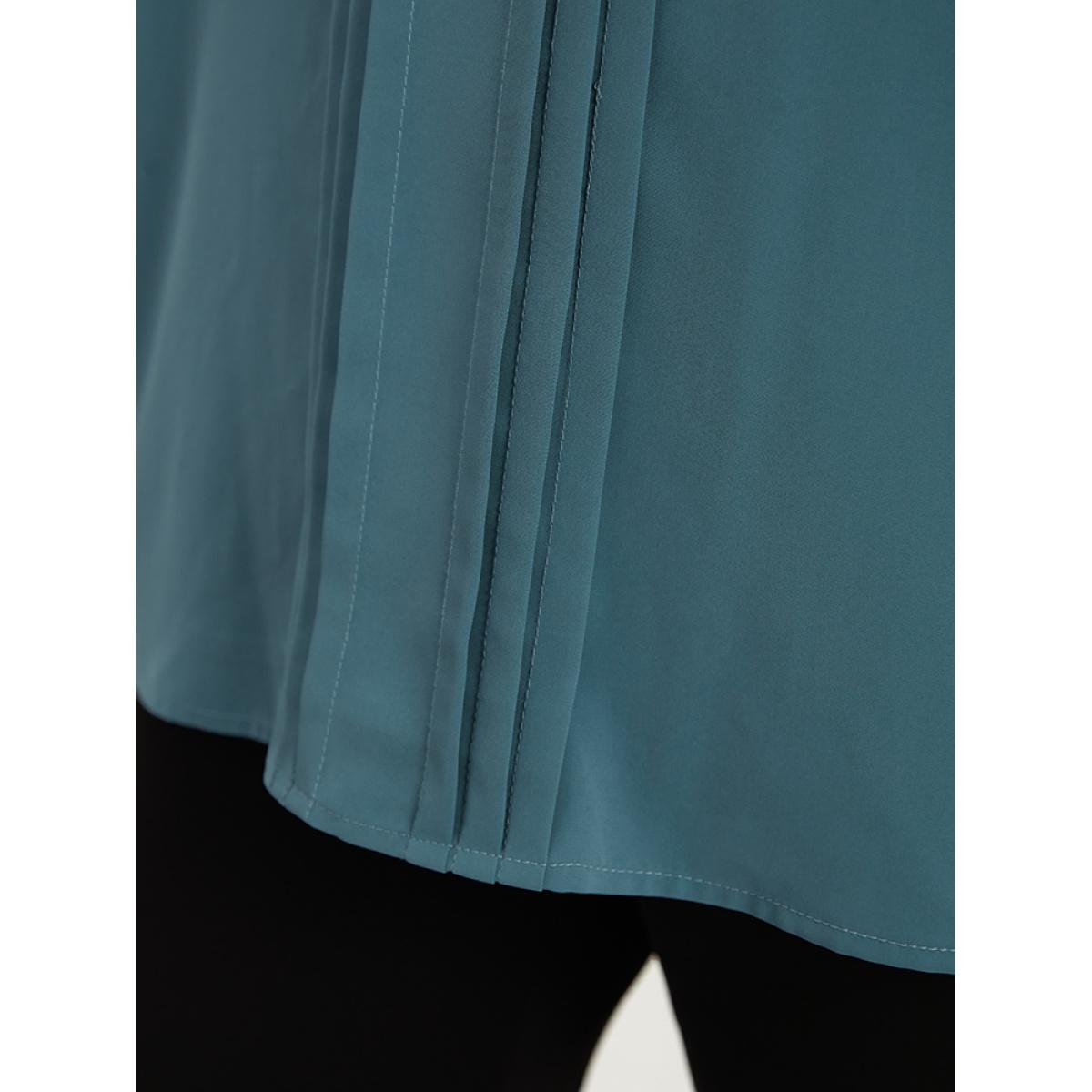 Plus Size Aegean Plain Pleated Detail Elastic Cuffs V Neck Blouse Women Office Elbow-length sleeve V-neck Work Blouses BloomChic 30/6X Product Image