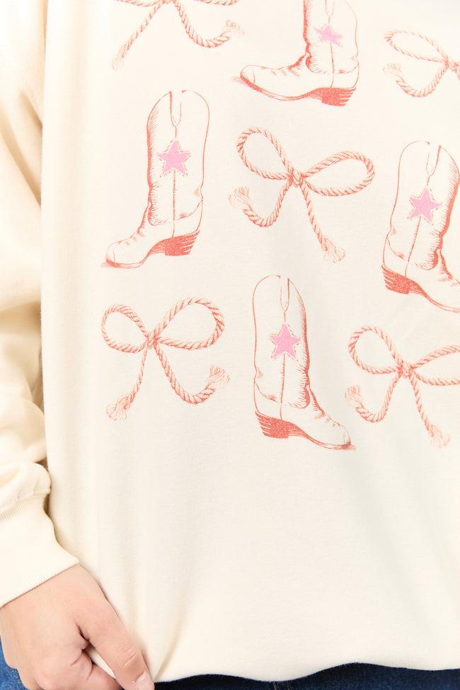 Bows and Boots Cream Graphic Sweatshirt SALE Product Image