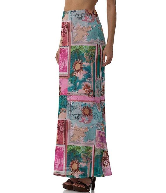 AFRM Tegan Tropical Postcard Print Mesh Maxi Mermaid Skirt Product Image