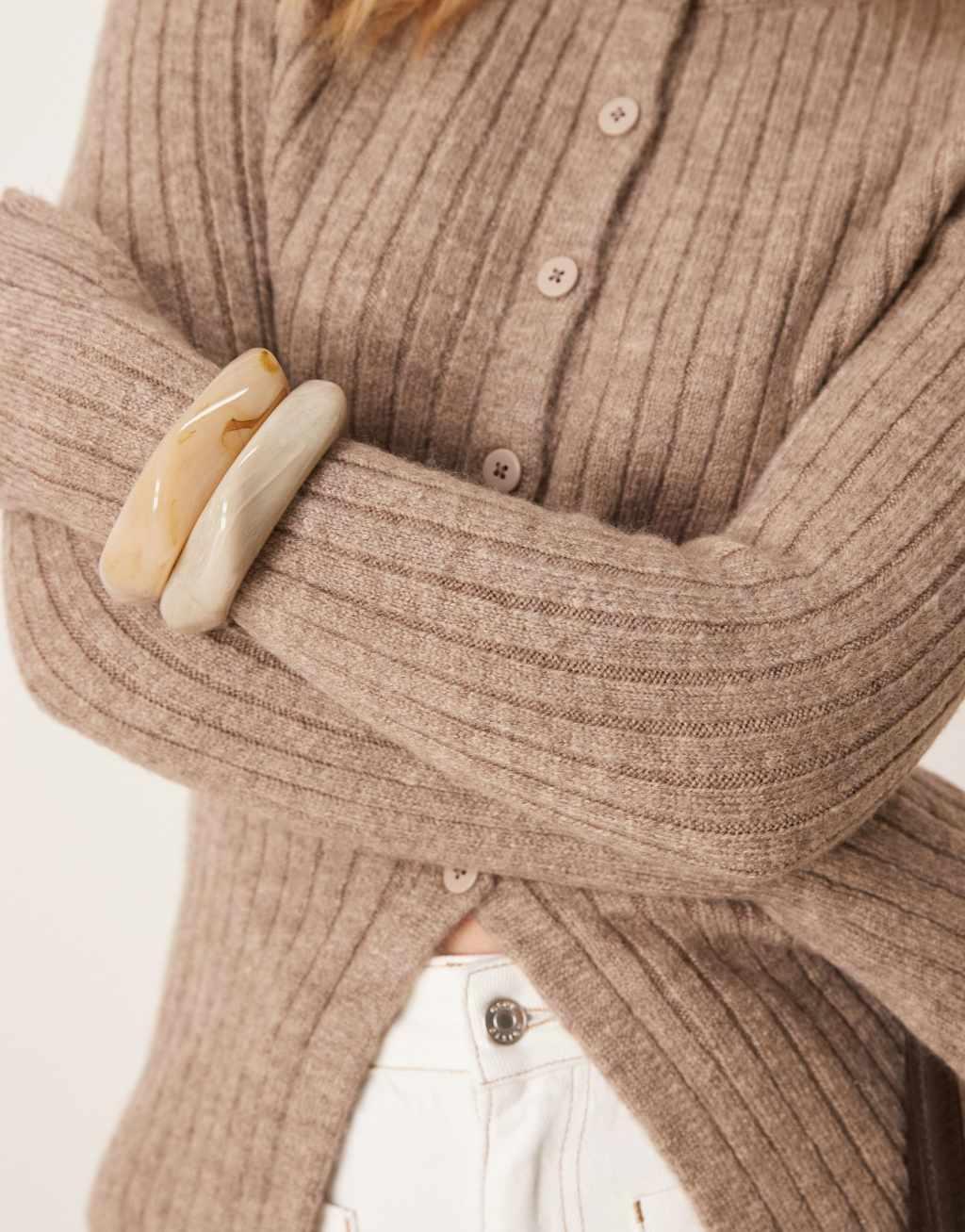 ASOS DESIGN crew neck longline cardigan in rib in mocha Product Image