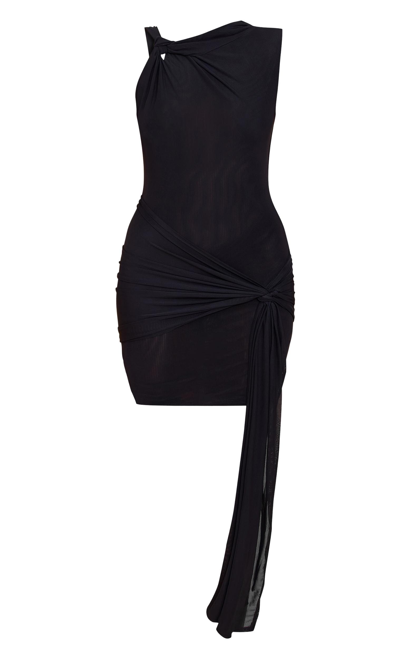Black Double Layer Mesh Twist Detail Mini Dress Product Image