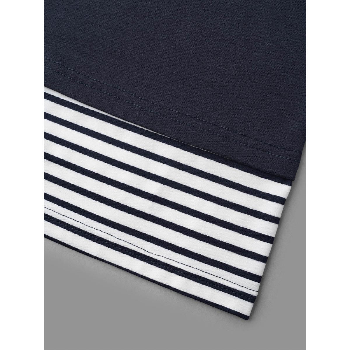 Plus Size Boat Neck Striped Patchwork T-Shirt Indigo Women Casual Contrast Boat Neck Everyday T-shirts BloomChic 28/5X Product Image