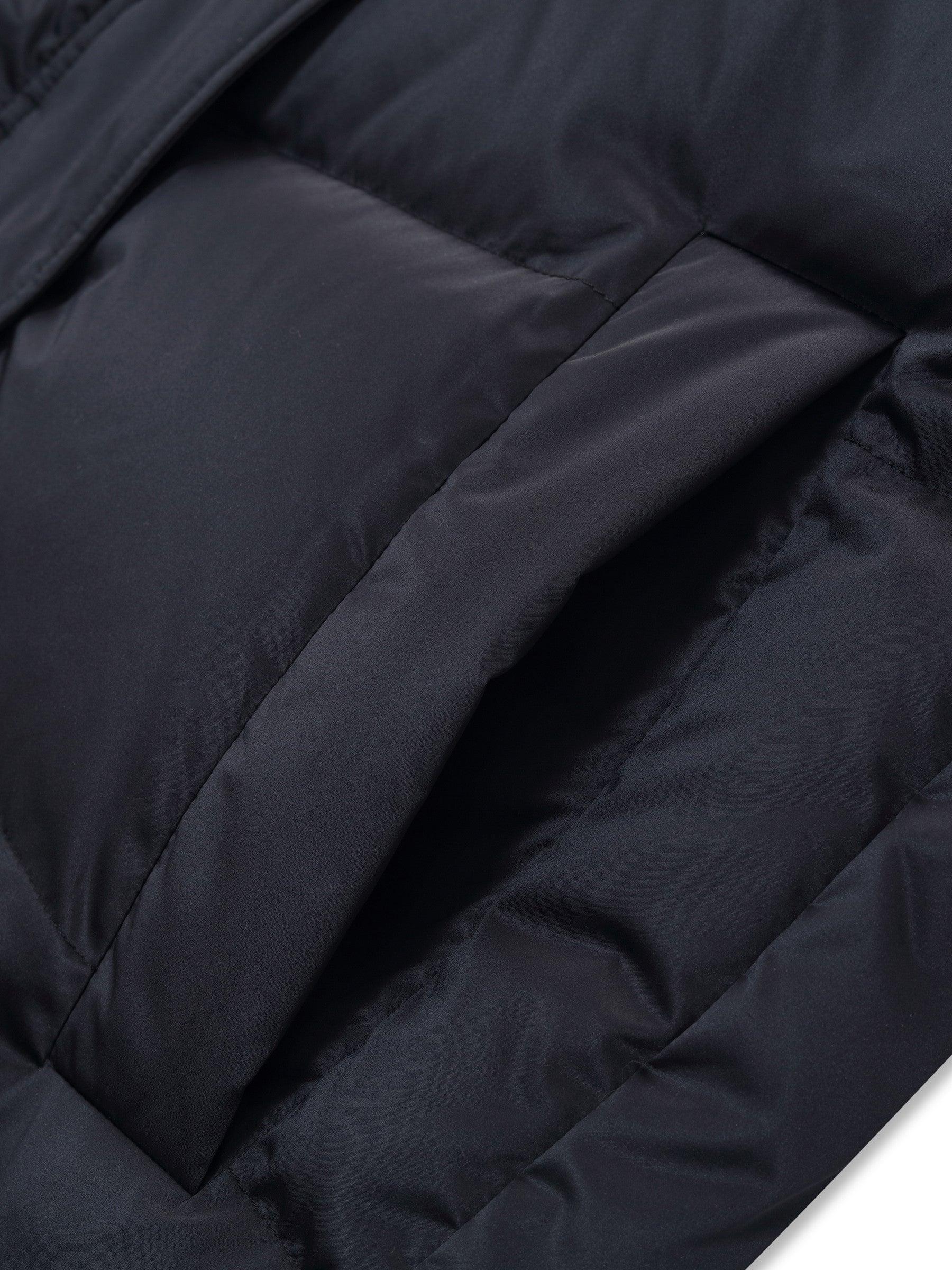 Patchwork Knit Collar Hooded Long Goose Down Coat Product Image