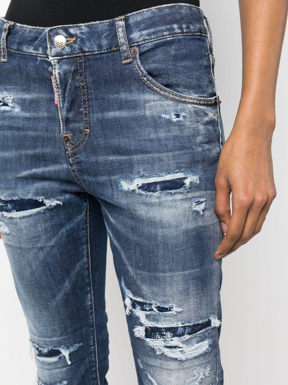 distressed logo-patch cropped jeans Product Image