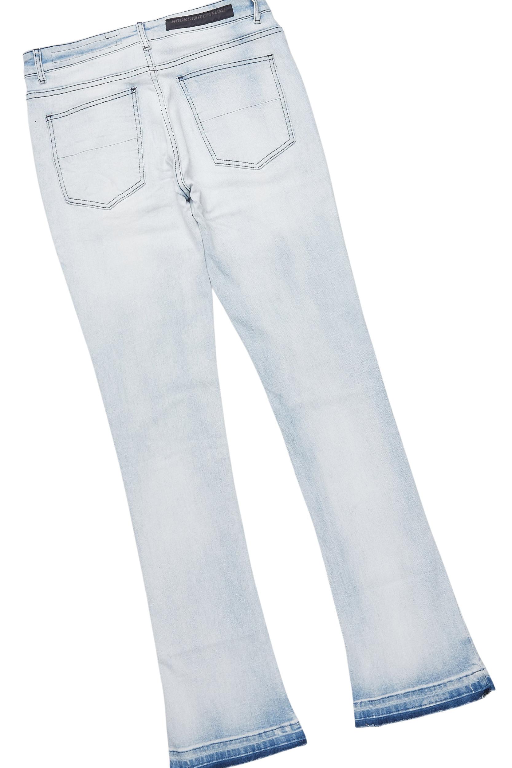 Grill White/Blue Oversized Graphic T-Shirt/Dag Stacked Flare Jean Set Male Product Image