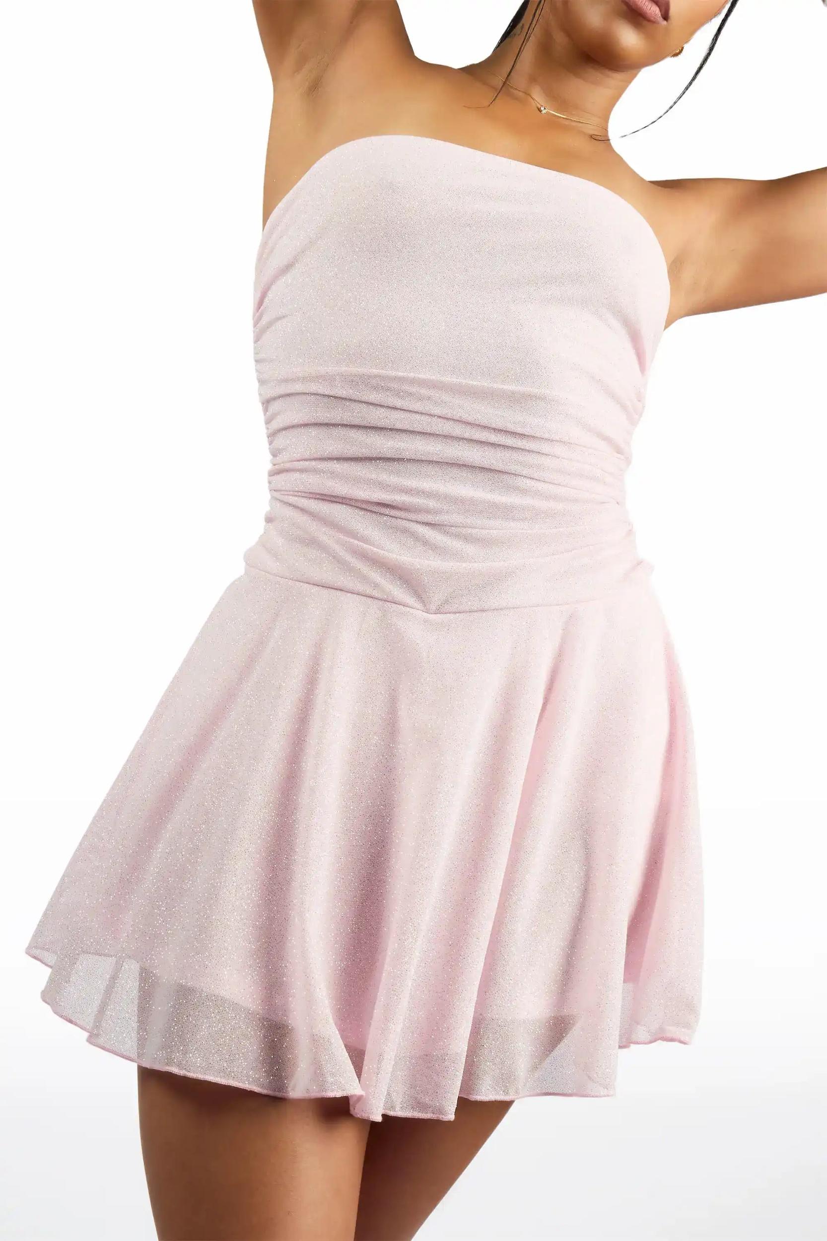 Glitter-Up Tiered Pink Mini Dress Female Product Image
