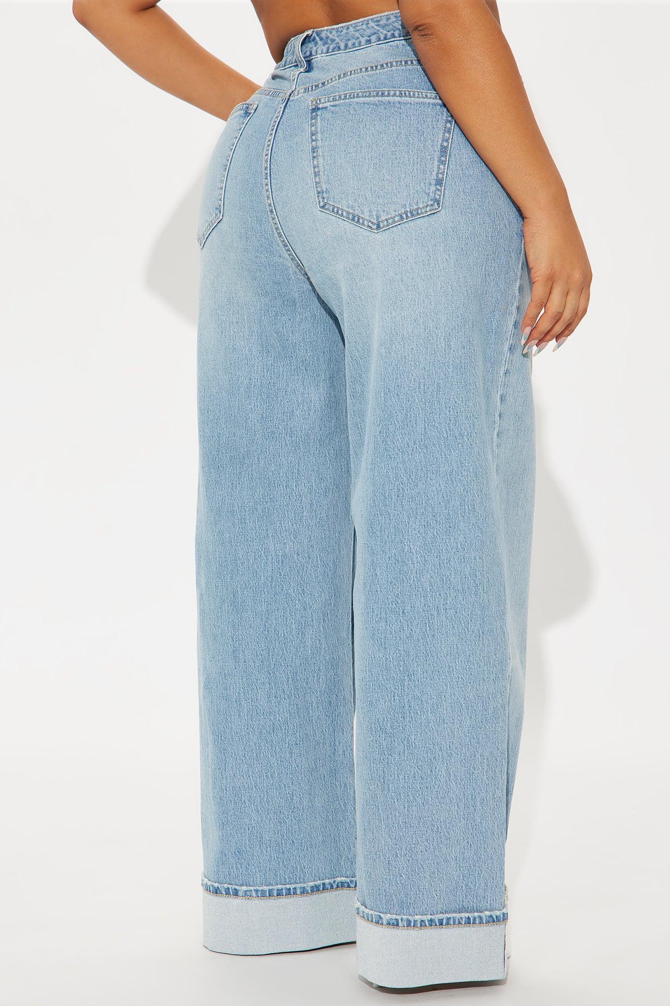 Anika Cuffed Wide Leg Jeans - Light Wash Product Image