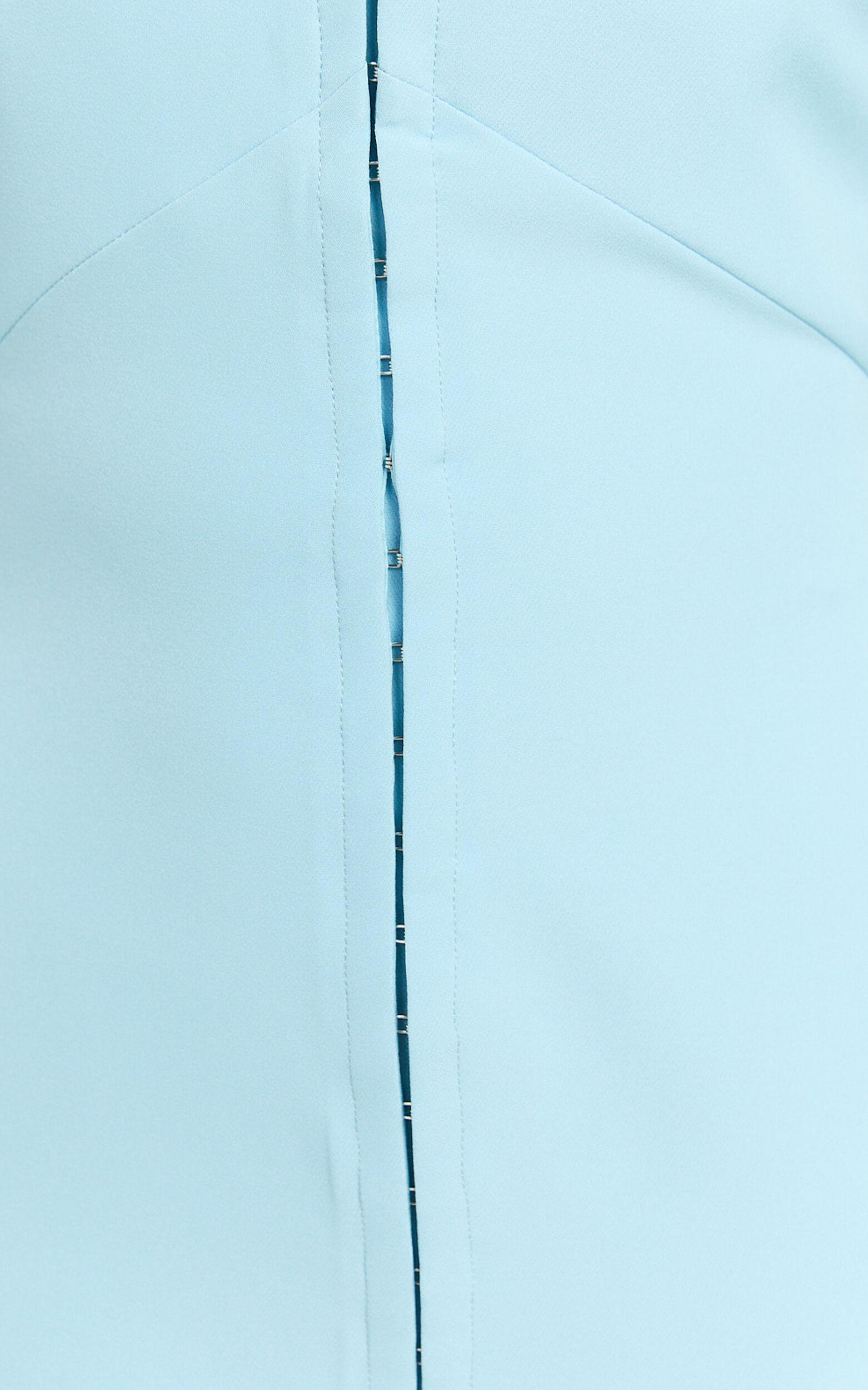 Emkate Midi Dress - Straight Neck Halter Neck Fitted Hook And Eye Front Dress in Blue Product Image