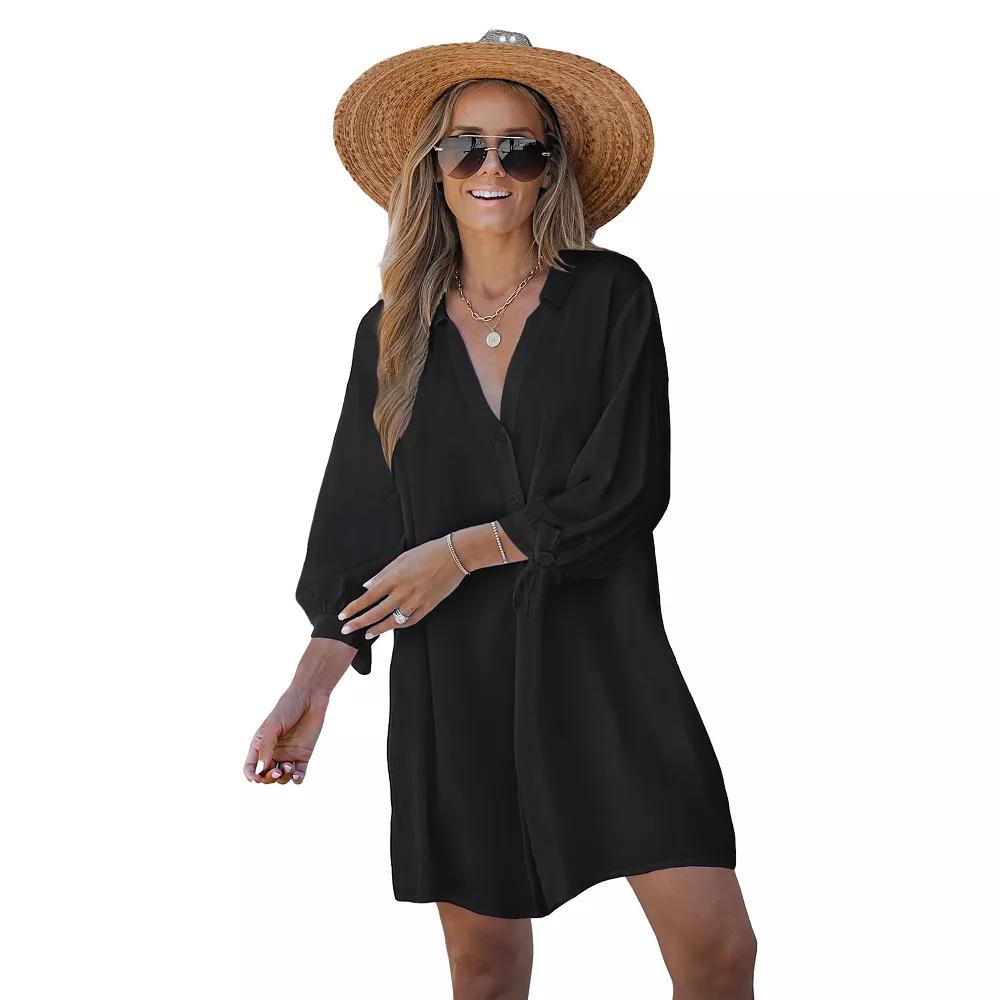 Women's Cupshe Button-Up Swim Cover-Up Dress, Size: XL, Black Product Image