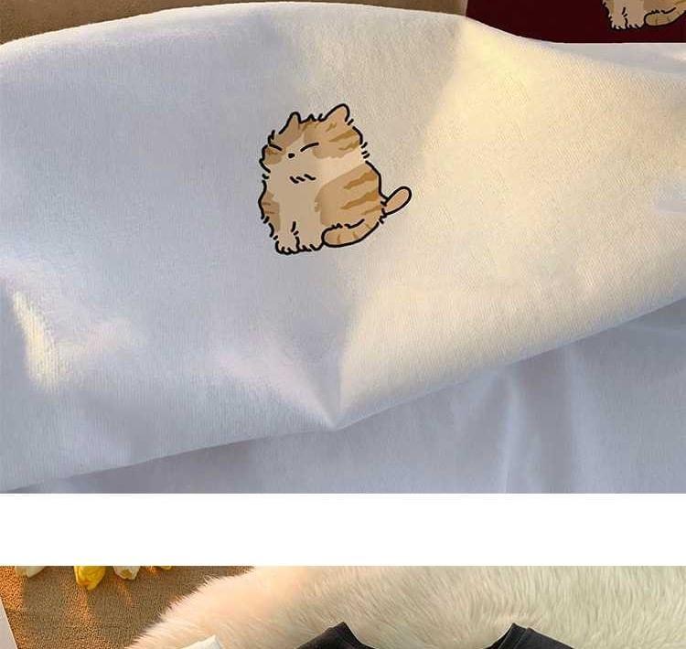 Elbow-Sleeve Round Neck Cartoon Print Tee Product Image