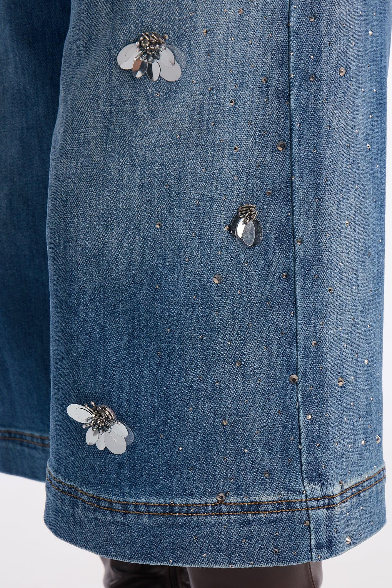 Fine Taste Embellished Culotte Jeans - Dark Wash Female Product Image