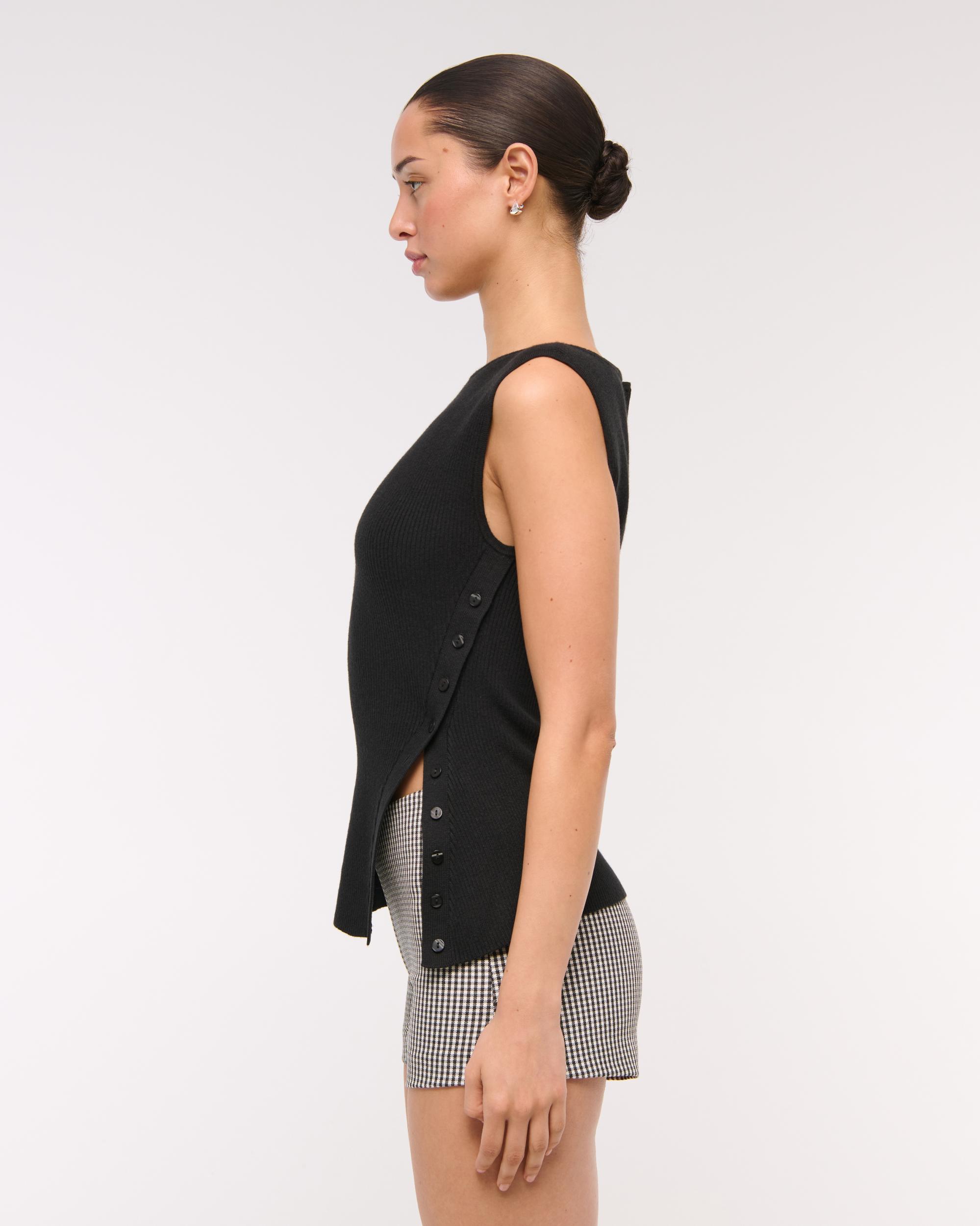 Asymmetrical Button Sweater Tank Product Image