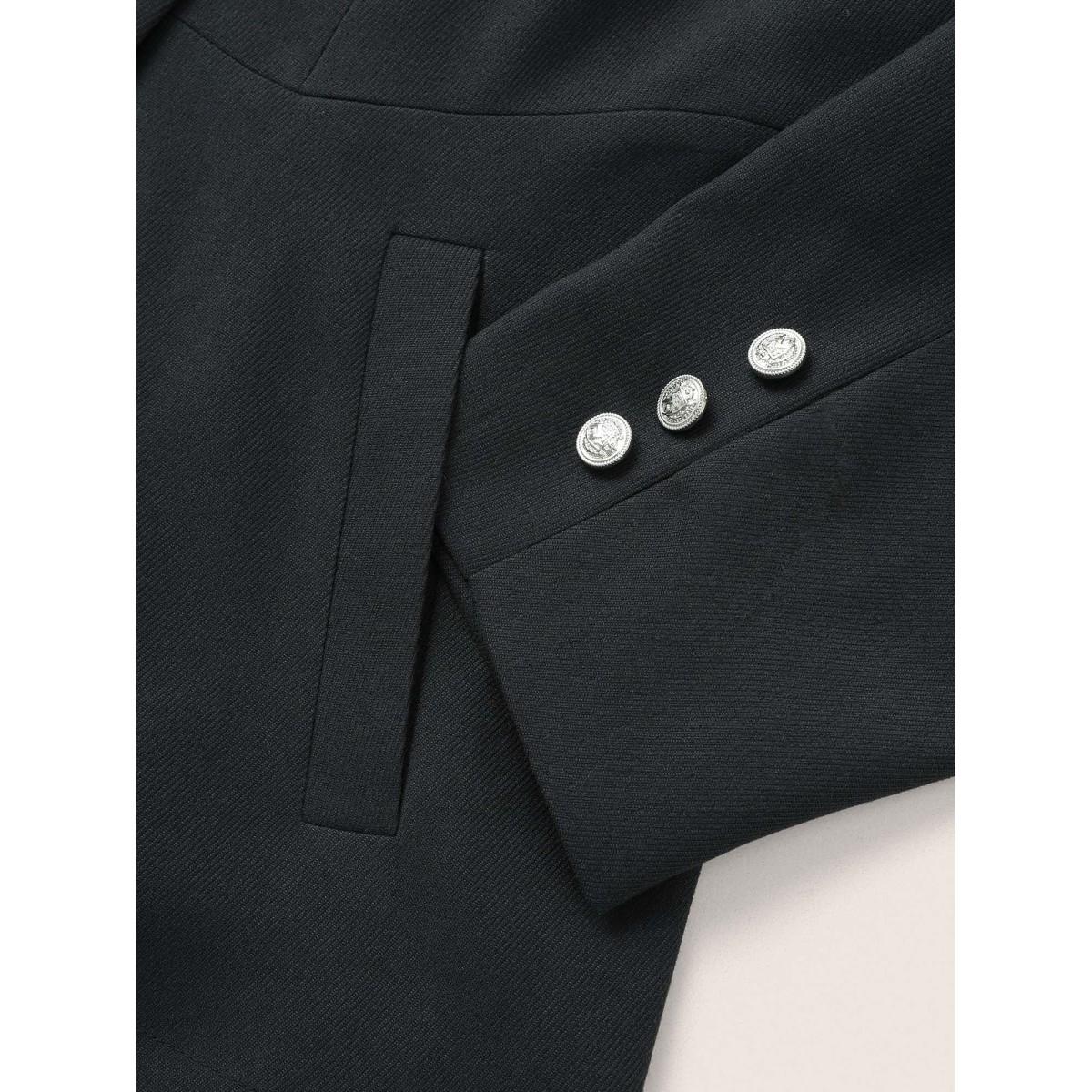 Plus Size Suit Collar Double Breasted Metal Detail Blazer Midnight Women Office Plain Non Sleeve Long Sleeve Suit Collar 28/5X Slanted pocket At the Office Blazers BloomChic Product Image