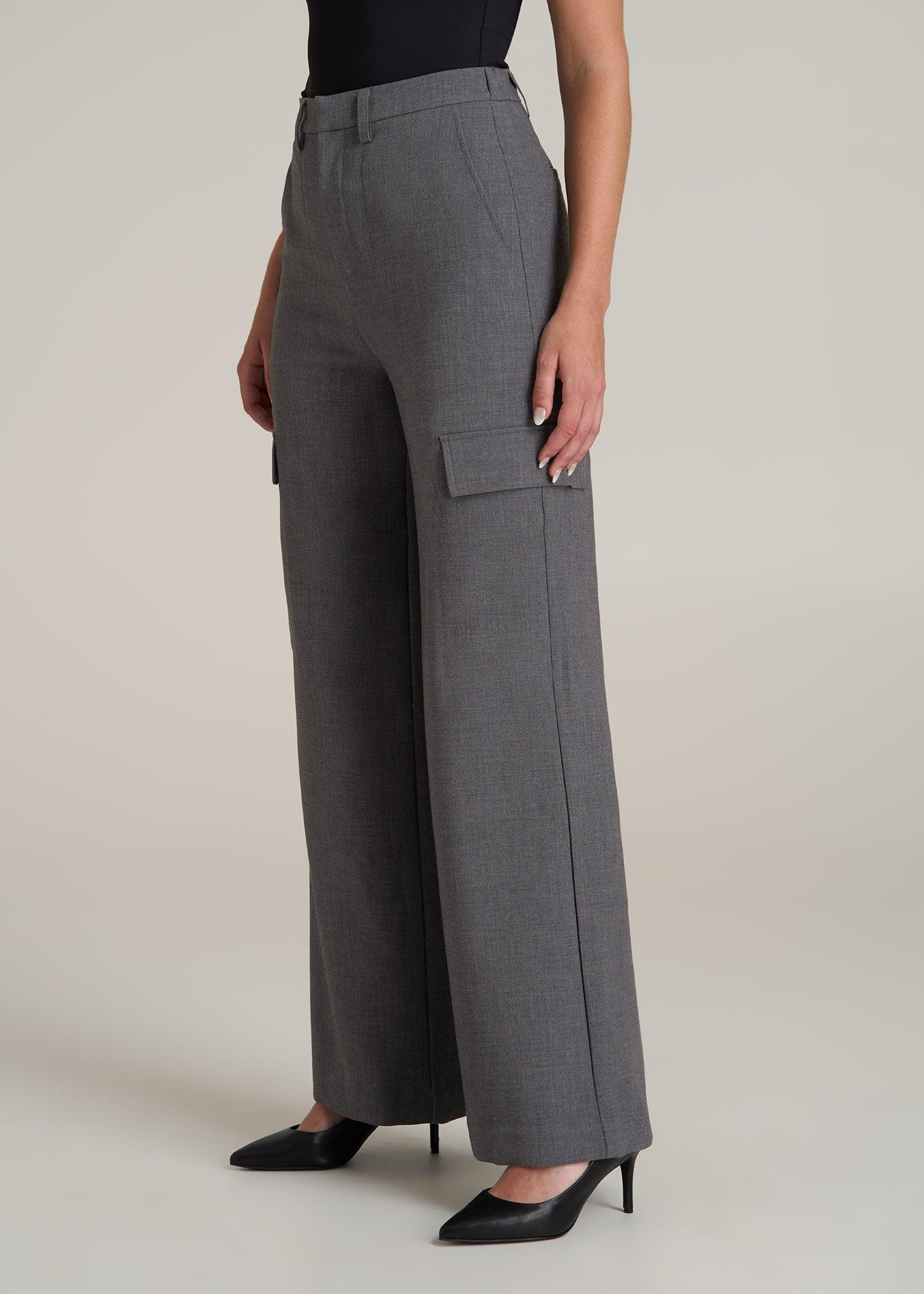 Cargo Wide Leg Dress Pants for Tall Women in Graphic Charcoal Female Product Image