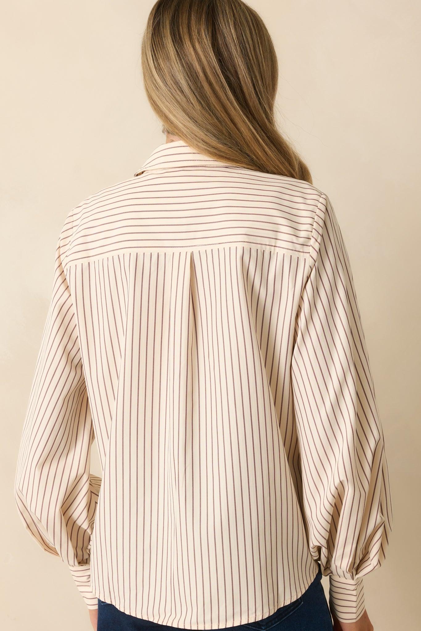 That’s The Point Ivory Pinstripe Long Sleeve Button Up Blouse Product Image