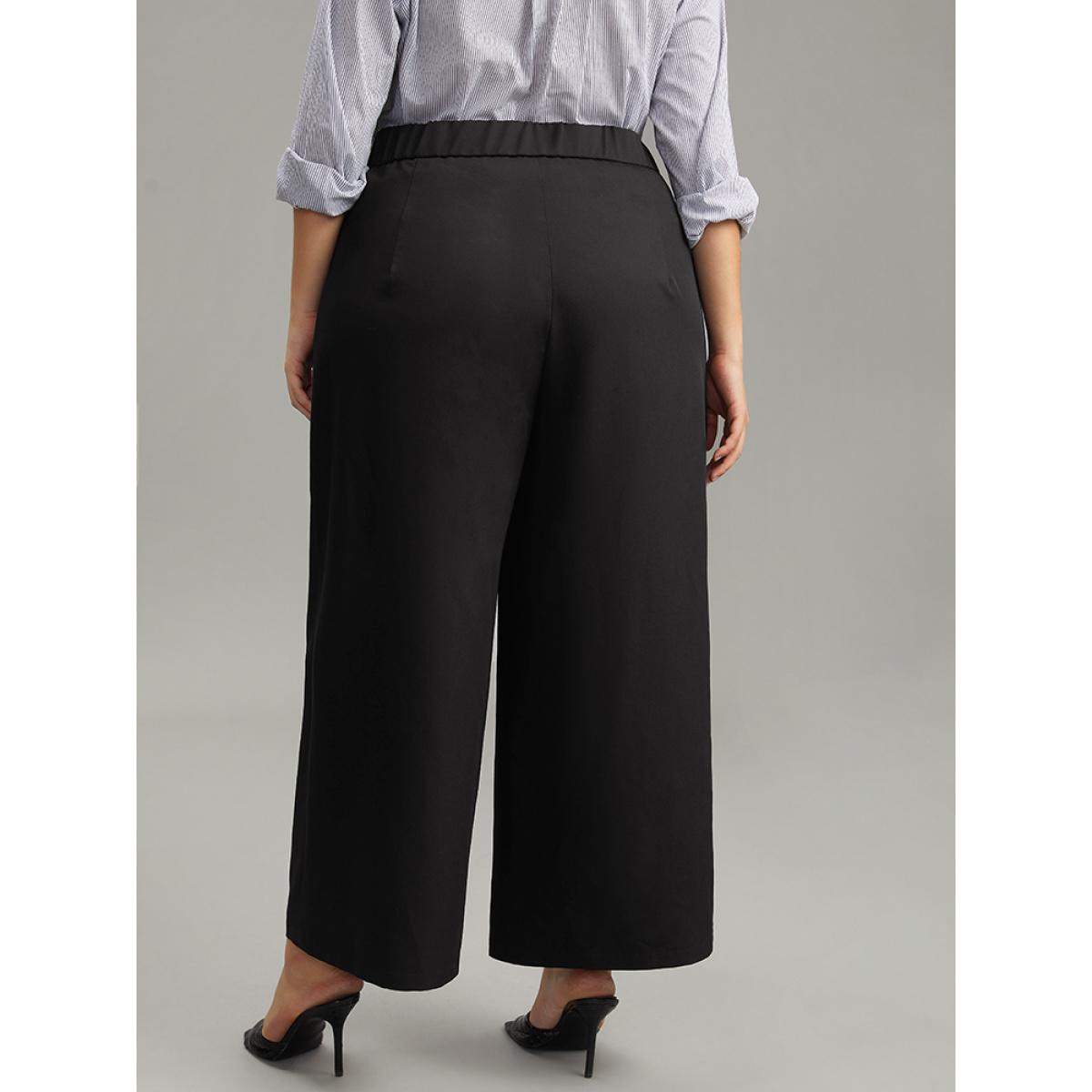 Plus Size Elastic Flocked Stretchy Waist Sheer Pants Women Indigo Timeless Loose Mid Rise Elegant Pants BloomChic 10/M Product Image