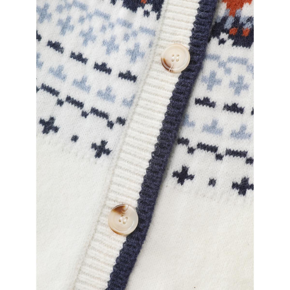 Plus Size Hooded Jacquard Pattern Button Knit Cardigan Ivory Women Leisure Loose Long Sleeve Casual Cardigans BloomChic 26/4X Product Image