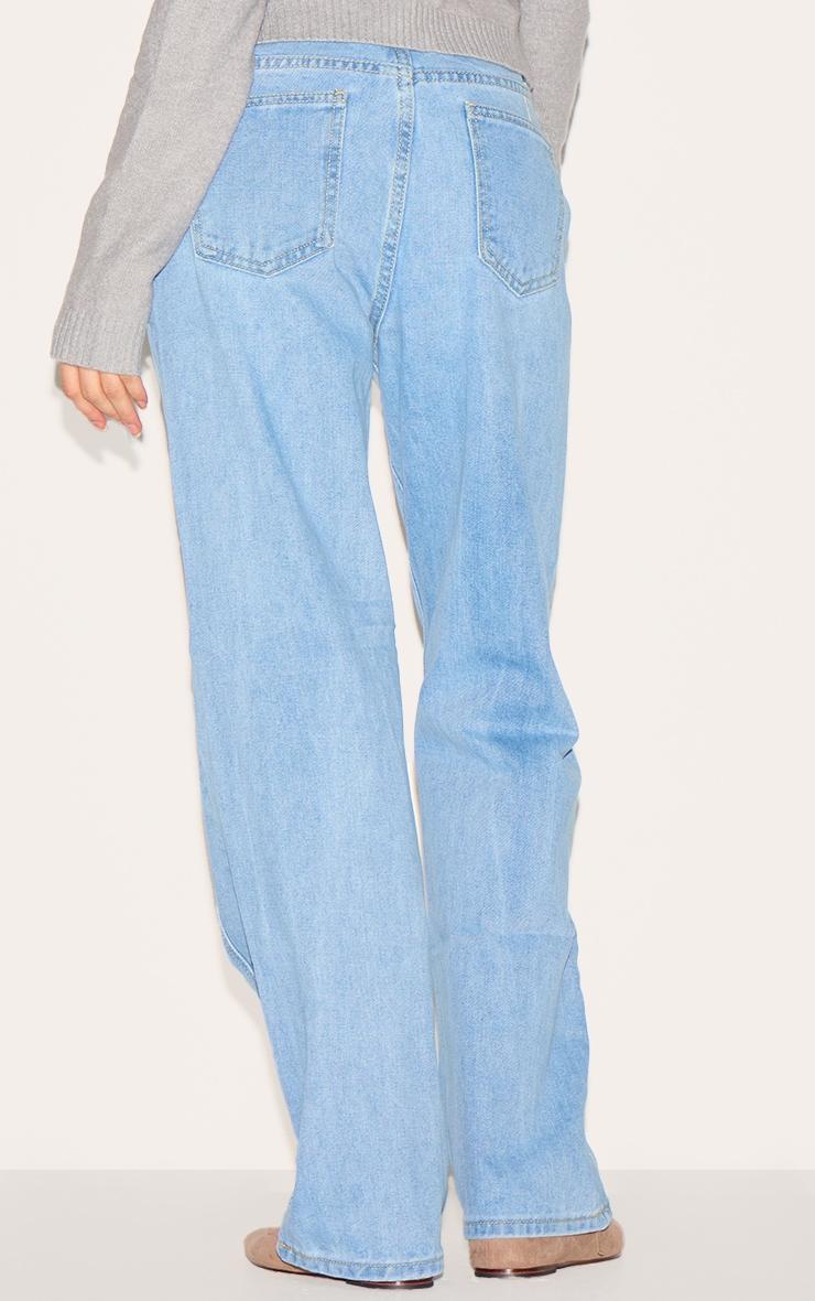 Light Blue Wash Panelled Seam Detail Straight Leg Jeans Product Image